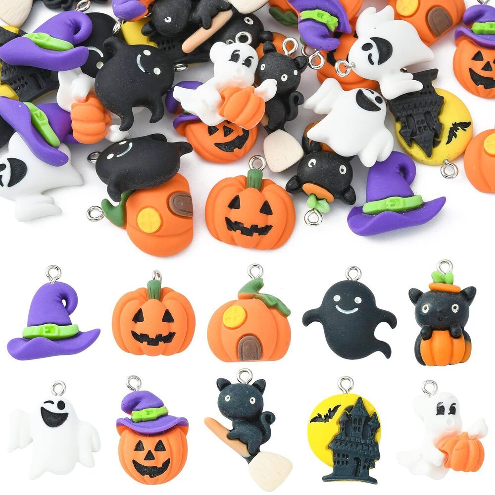 6028 40 Pcs 10 Styles Ghost Witch Hat Pumpkin Charms Halloween Charms